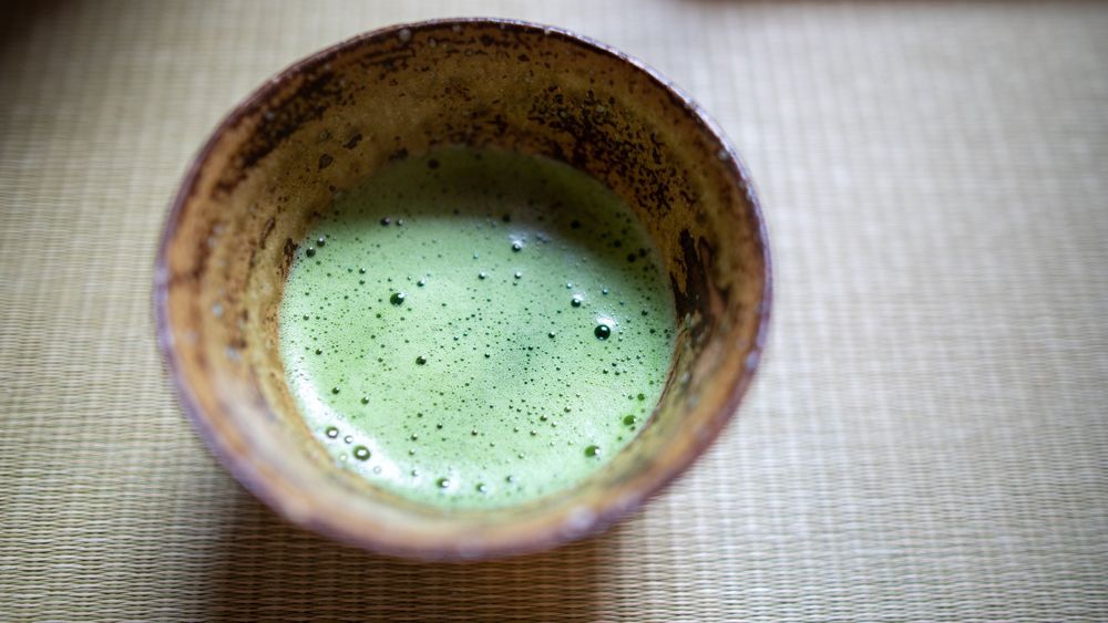 Matcha whisked in a tea bowl