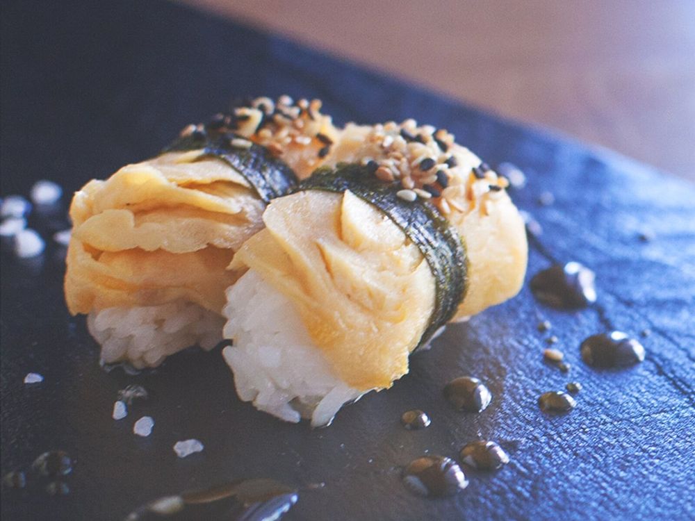 Nigiri on a slate, cut to order